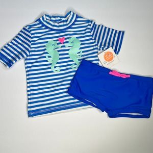 Carter's Swimsuit Two Piece Boyshorts Striped Seahorse New 24M